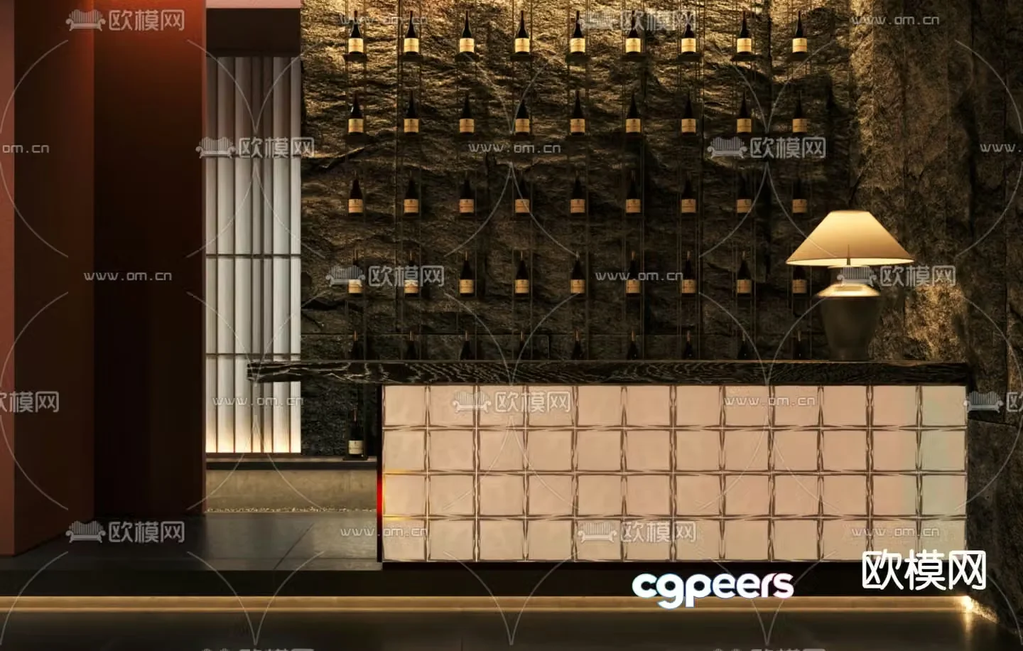 Wabi Sabi front desk reception desk service desk wine rack 3d model