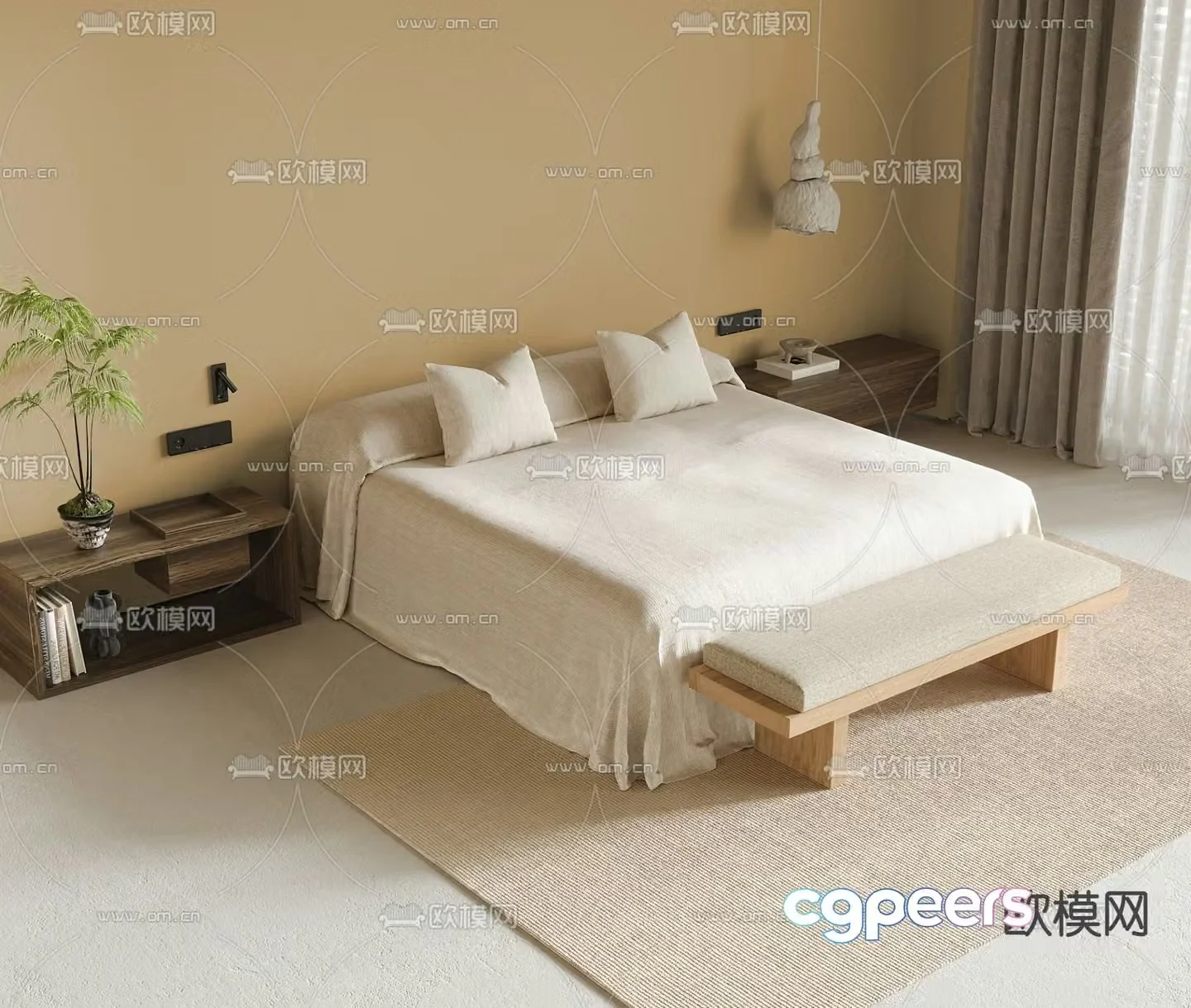 Wabi-sabi double bed 3d model