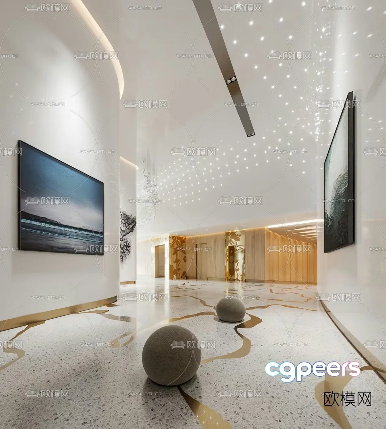 Modern hotel elevator hall 3d model