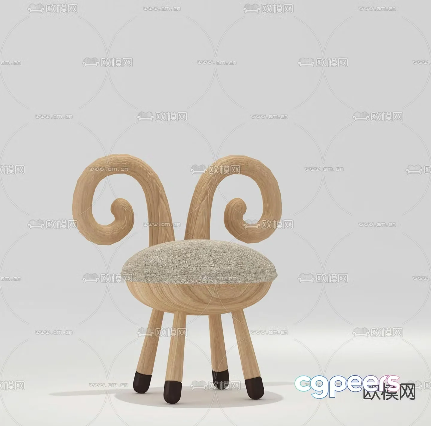 Nordic log children’s horn chair 3d model