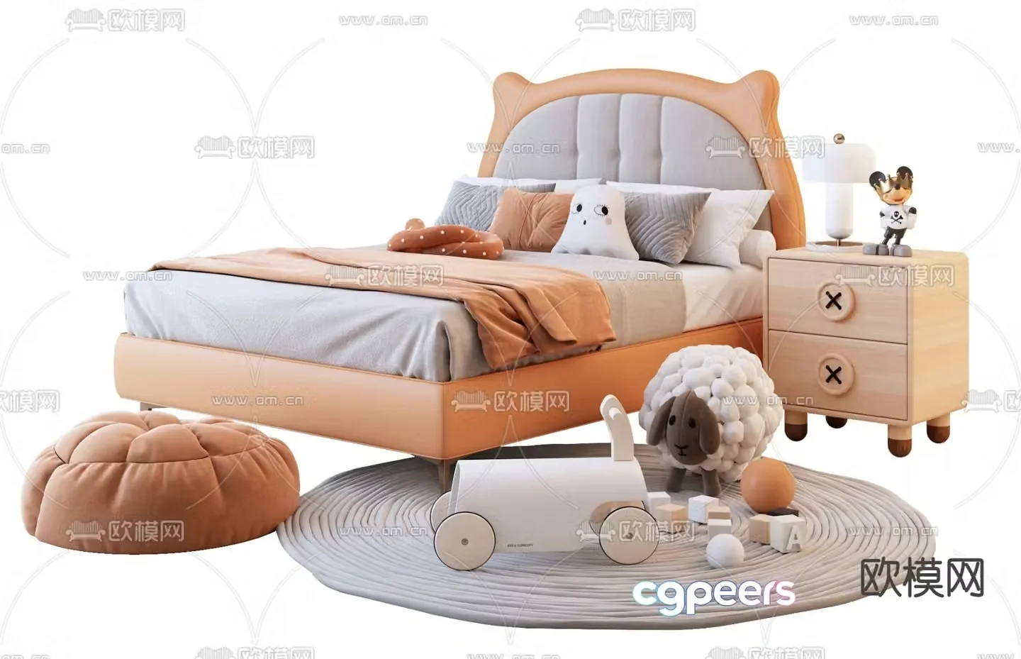 Modern orange children’s bed 3d model