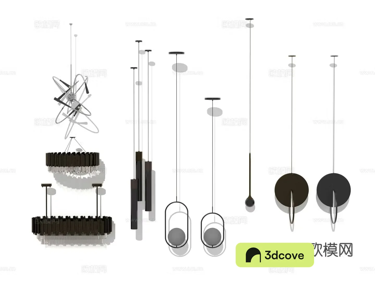 Modern Wasabi Lobby Hotel Living Room Linear Metal Cylinder Special-shaped Chandelier Combination 3D Model