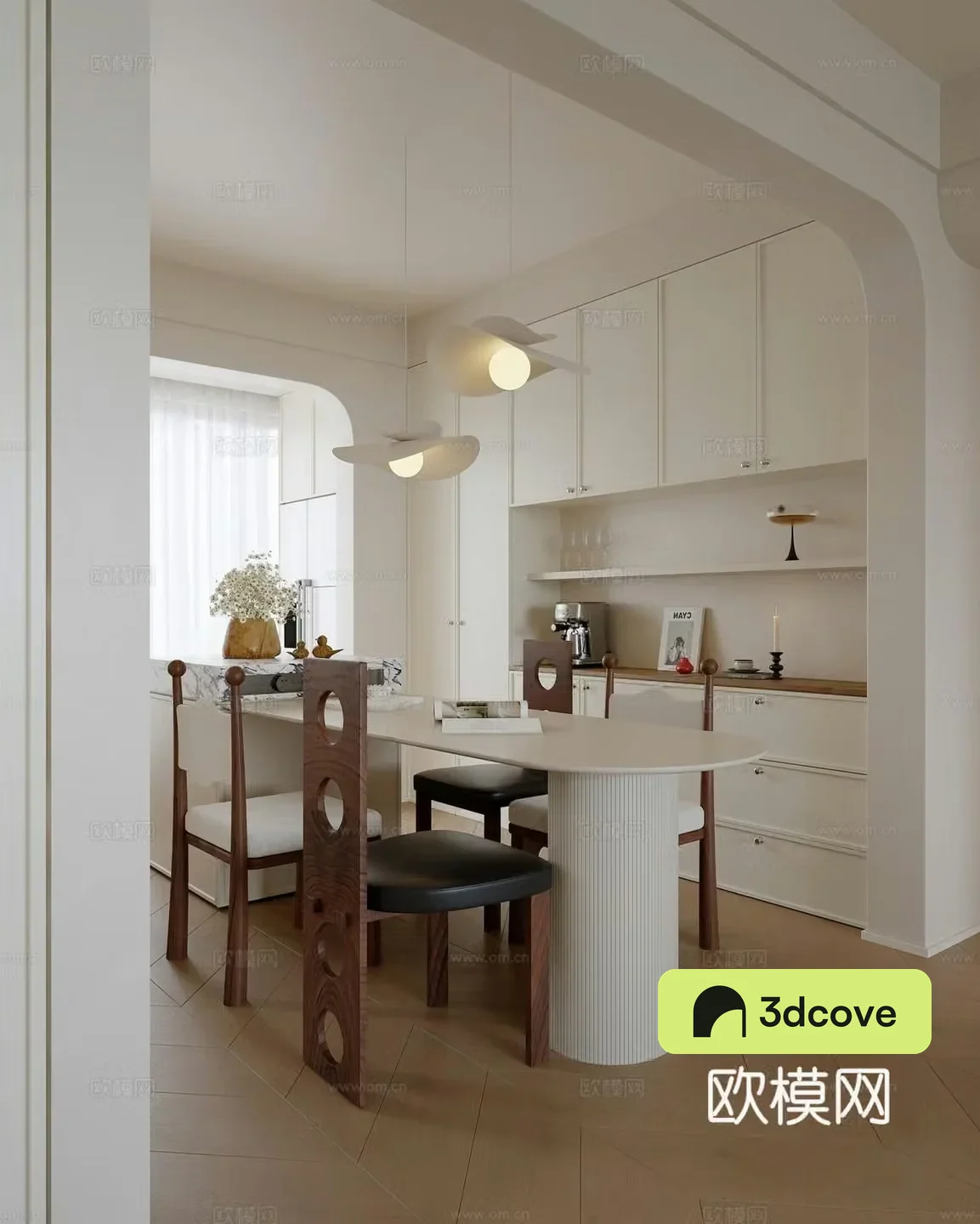 Cream Medium-old Home Restaurant_French Cream Restaurant 3D Model