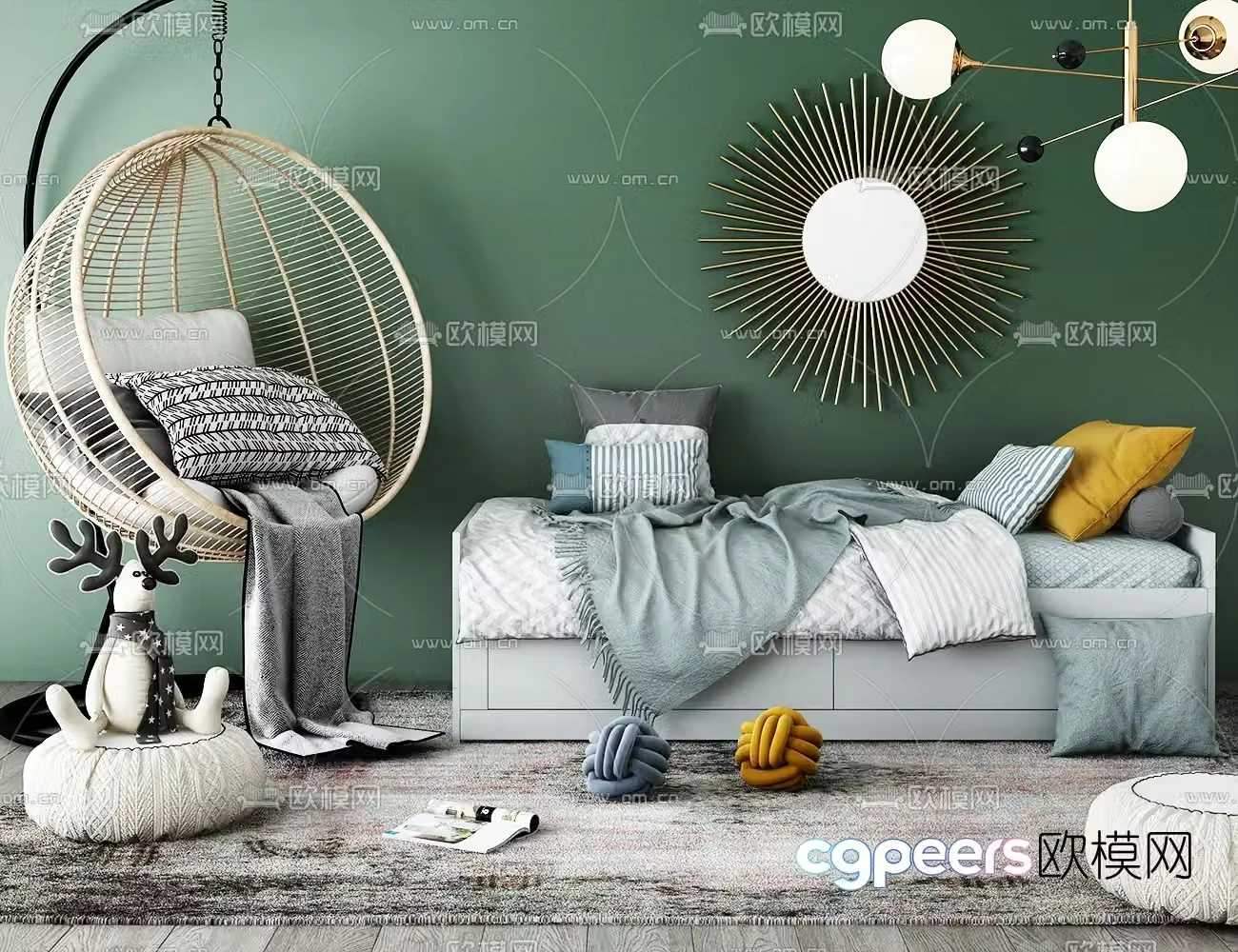Modern children’s bed hanging chair 3d model