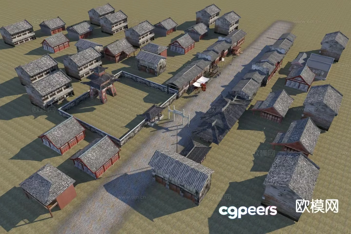 Chinese style ancient architecture village market 3d model
