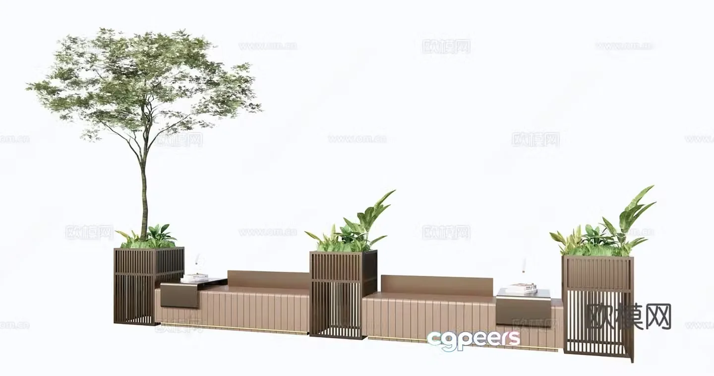 Modern outdoor landscape seating flower box public chair 3d model