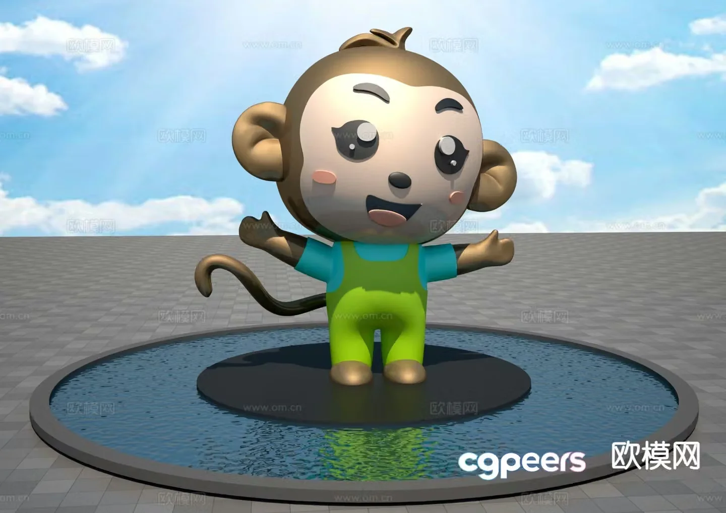 Cartoon monkey landscape sculpture 3d model