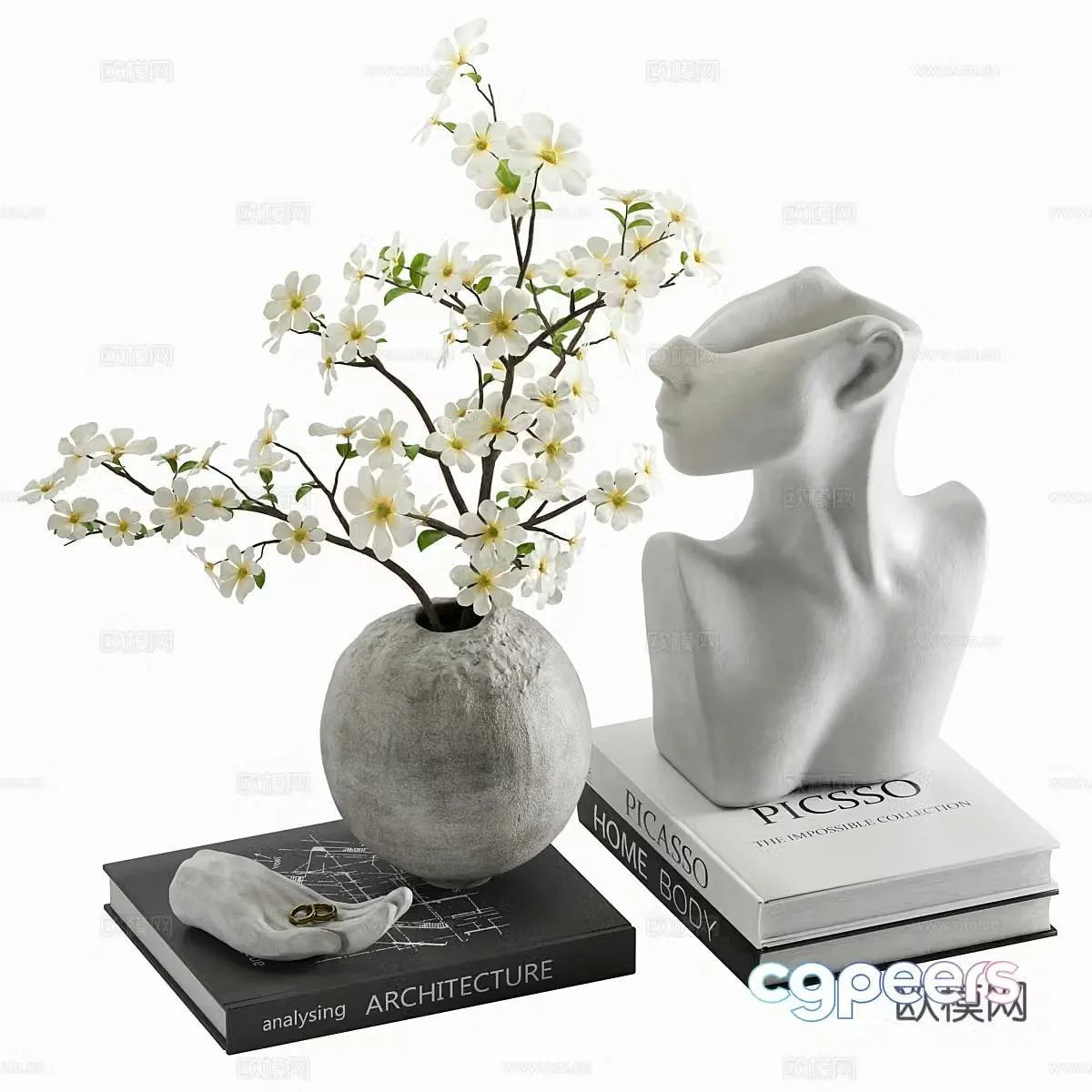 Modern jewelry vase books 3d model