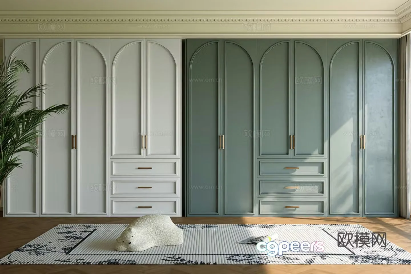 French retro style bedroom wardrobe combination 3D model