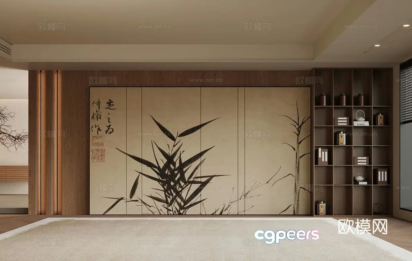 New Chinese style background wall tea cabinet 3d model