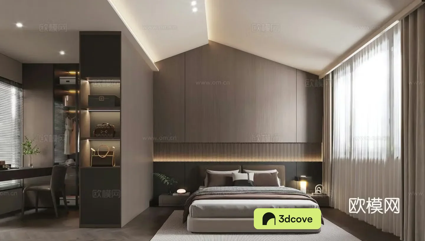 Modern slanted ceiling bedroom