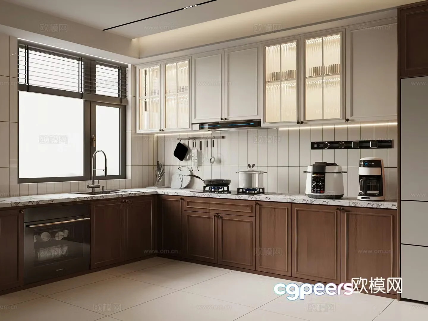 Middle style kitchen dishwasher range hood 3d model