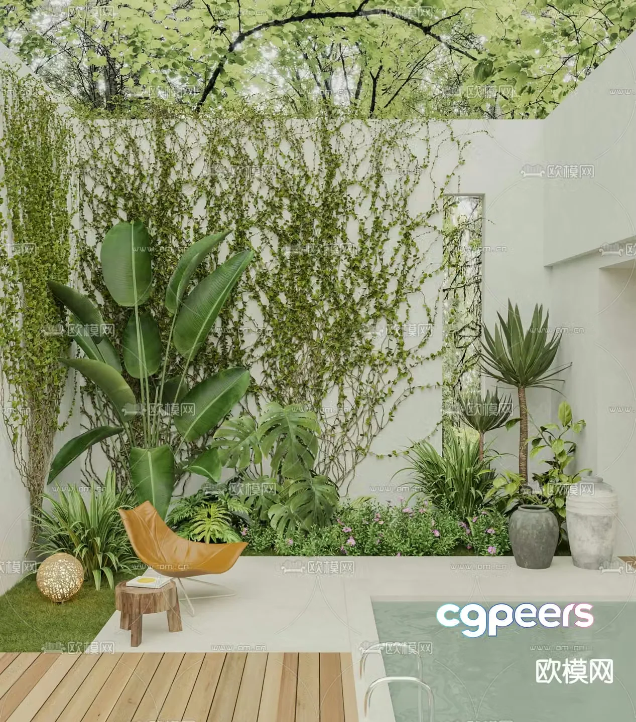 Modern courtyard landscape plant pile 3d model