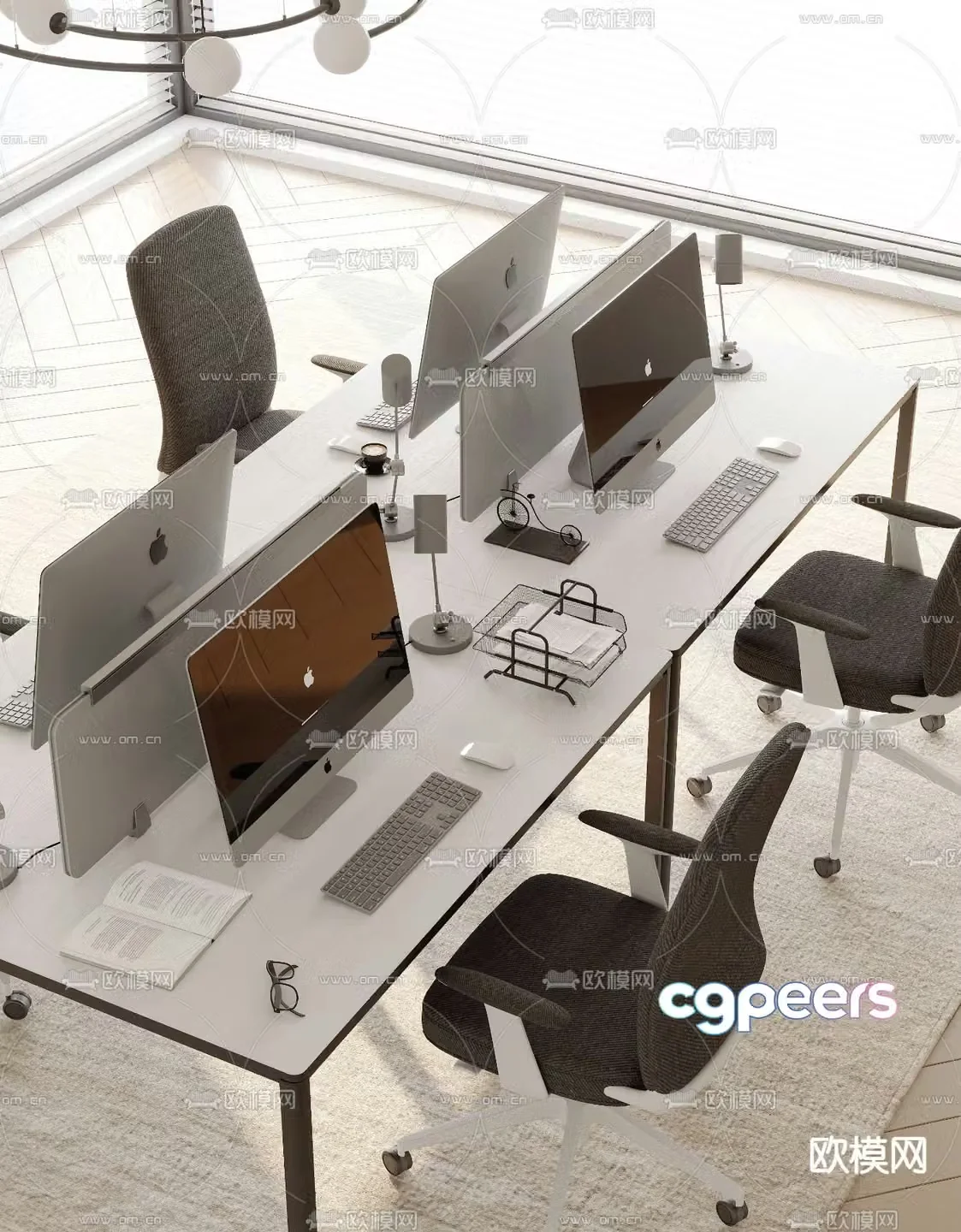 Card space desk work station post 3d model