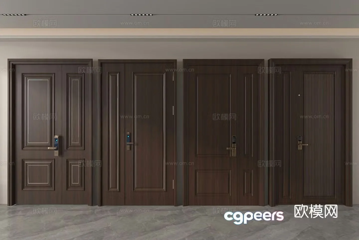 Single-open door Double-open door Security door Entry door Entry door 3D model