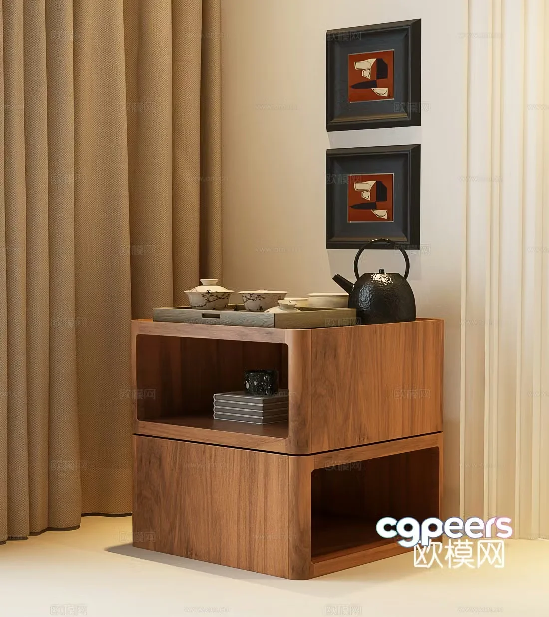 New Chinese style side table New Chinese style bedside table Song’s aesthetic side table Song’s bedside table Corner table Bed 3D model