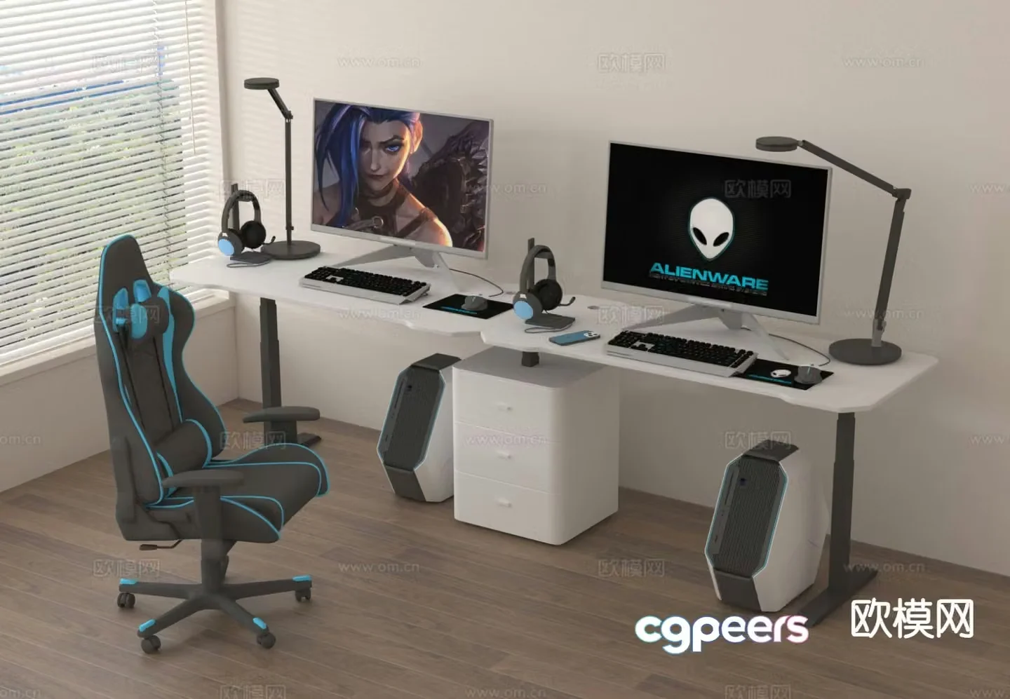 Computer desk gaming desk and chair 3d model