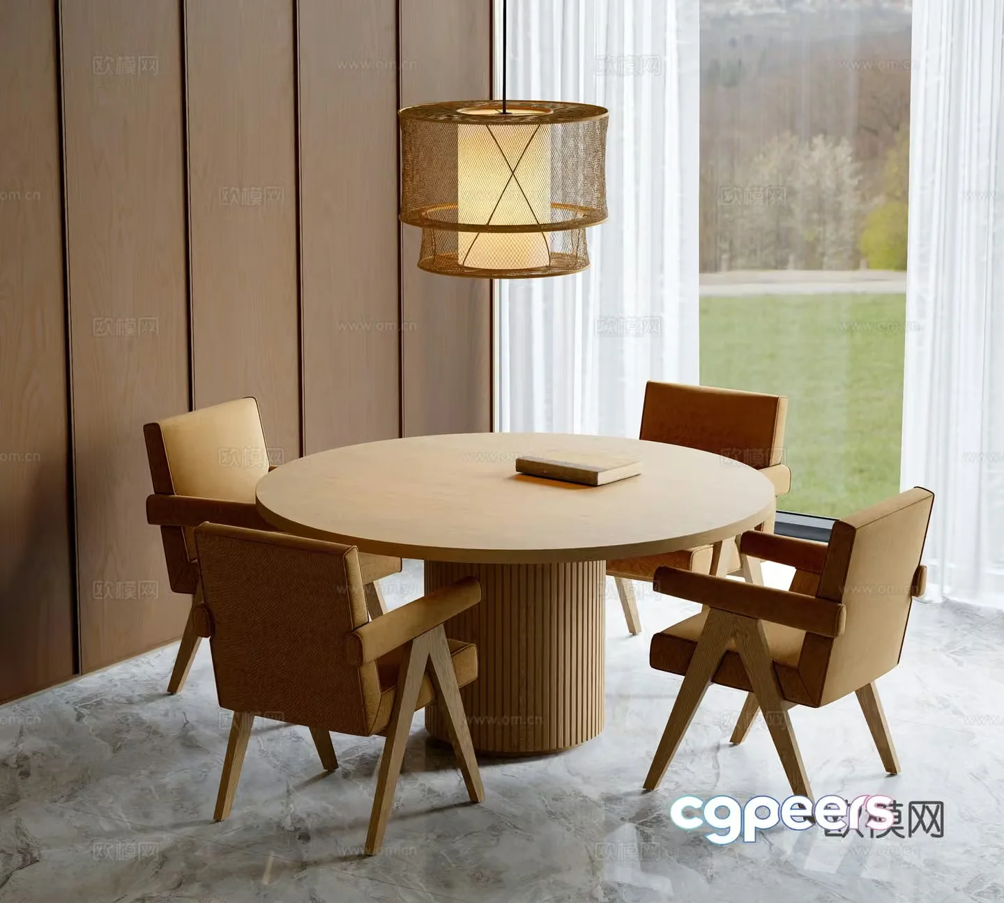 Log dining table and chair 3d model