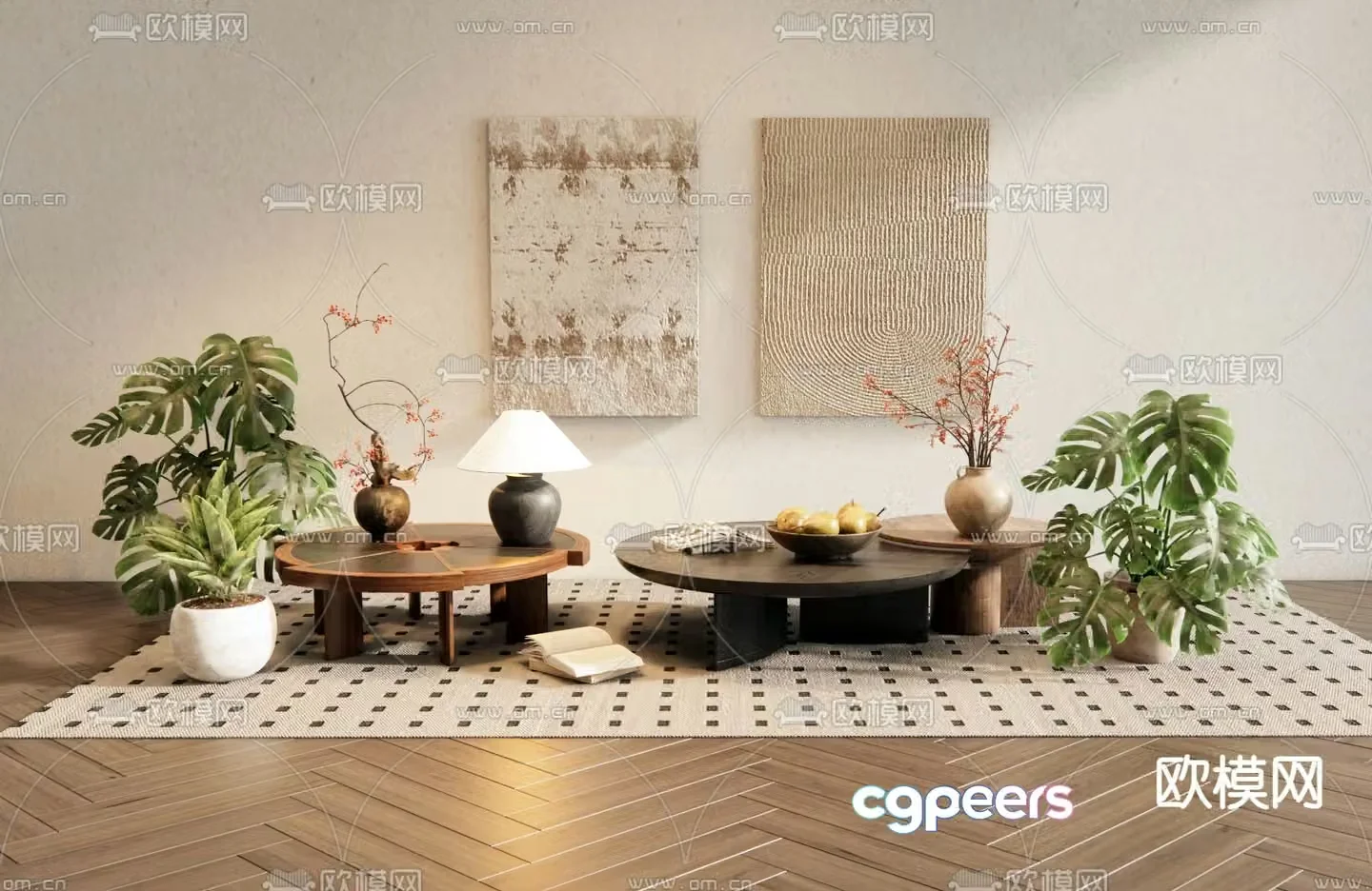 Wabi-sabi coffee table mother-and-son coffee table 3d model
