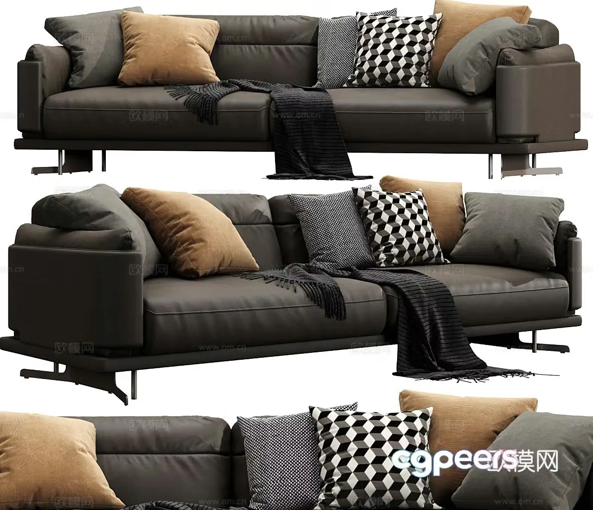 Modern loveseat leather sofa 3d model