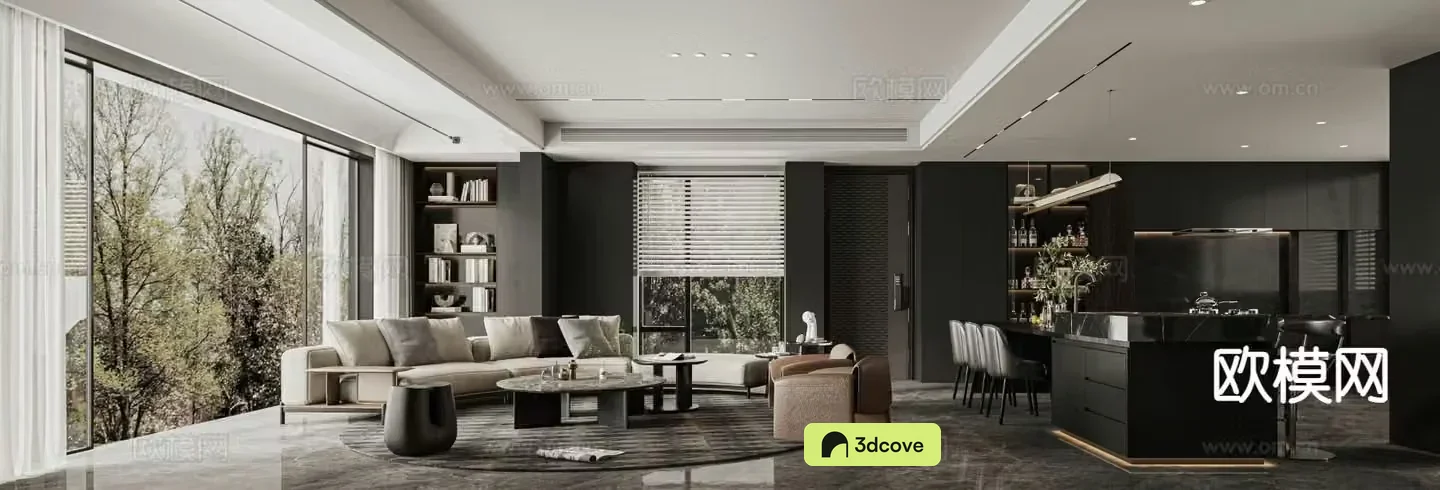 Italian light luxury living room large flat floor horizontal hall