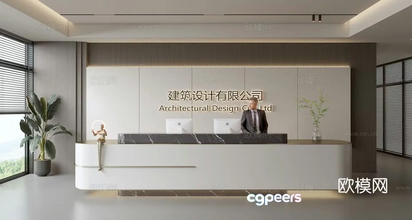 Modern company front desk reception area bar reception desk service desk 3d model