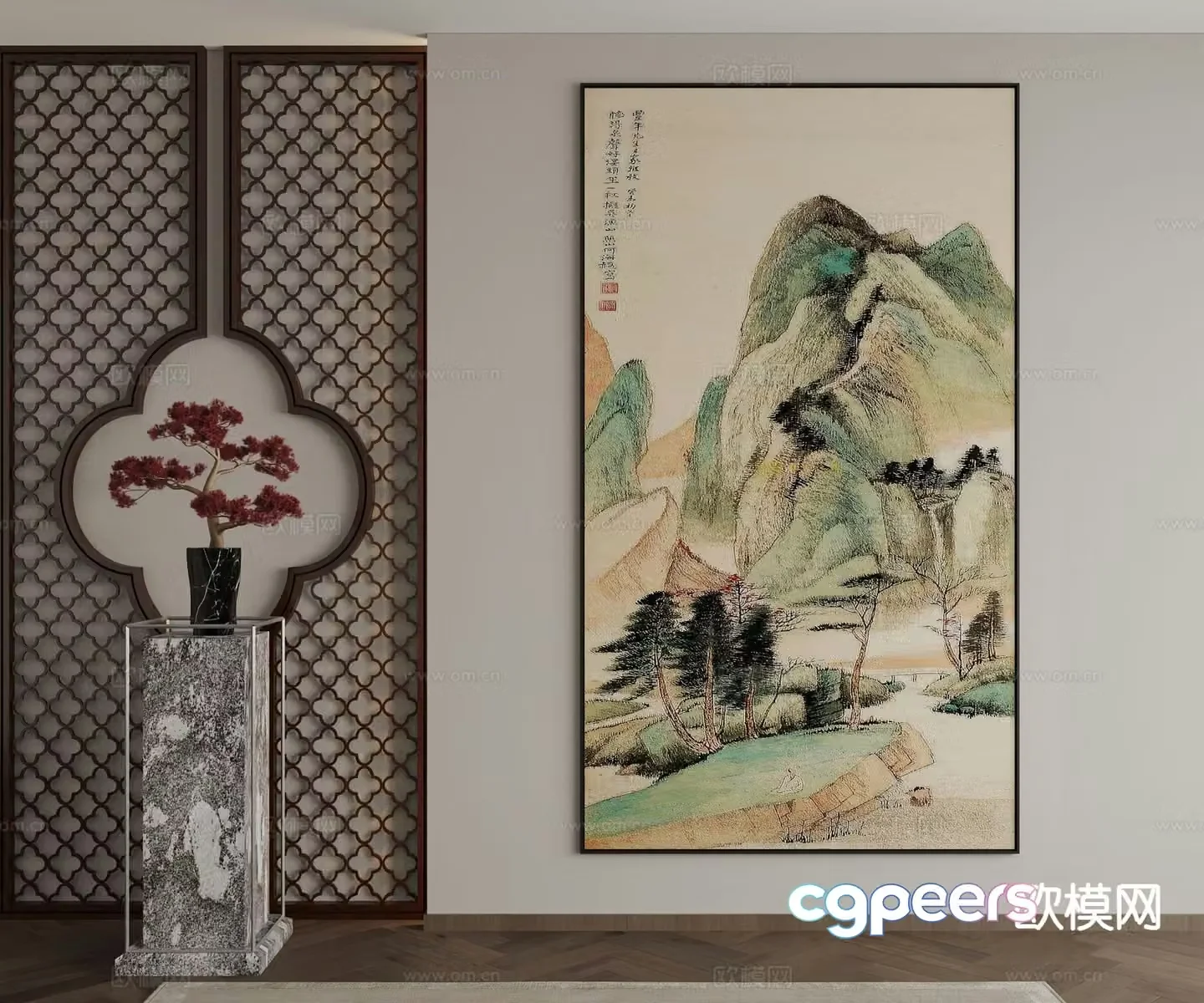 New Chinese style decorative painting landscape painting hanging painting 3D model