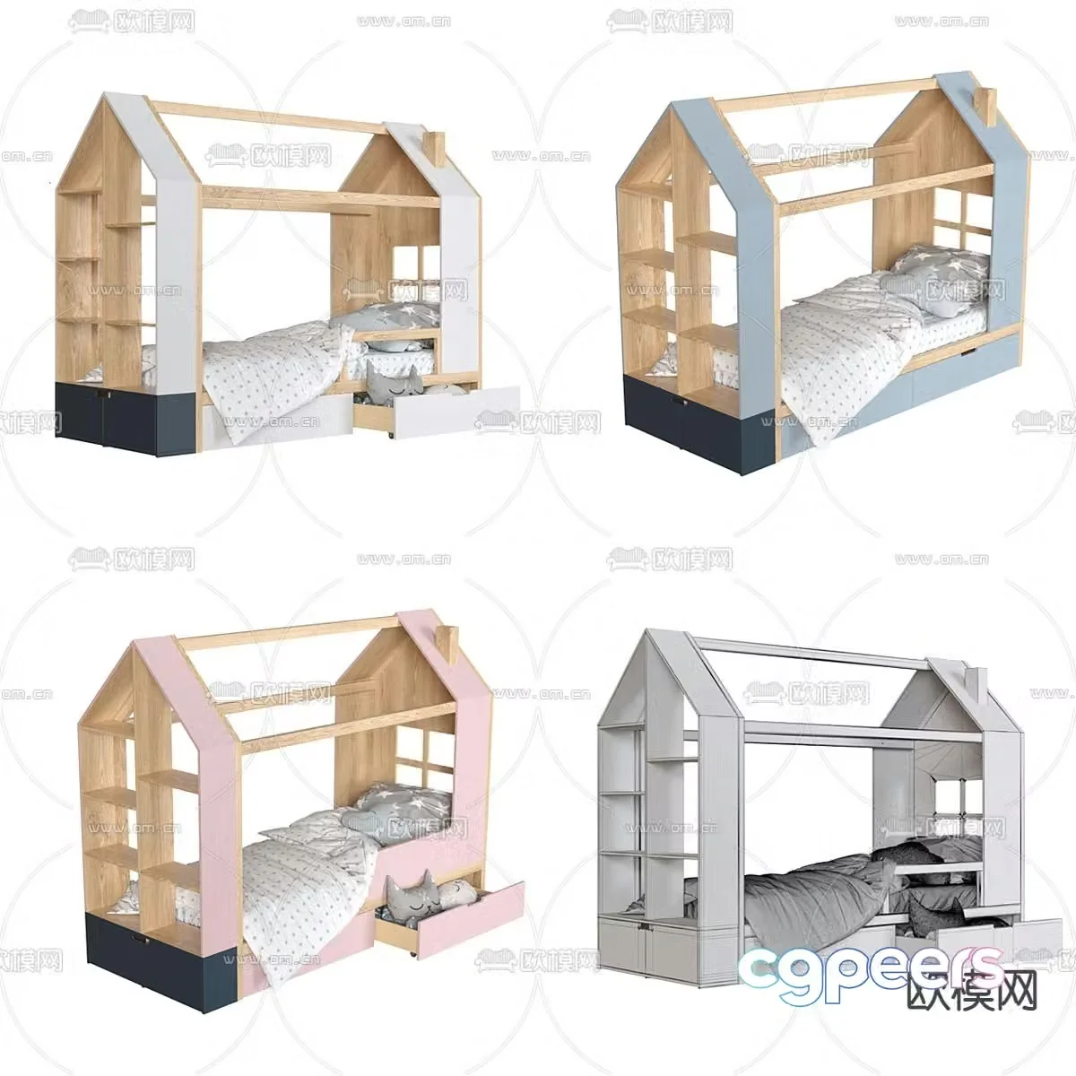 Modern solid wood children’s bed 3d model