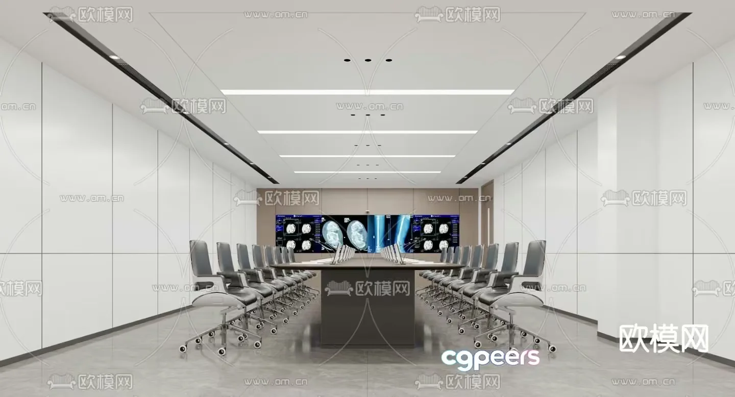 A Large Conference Room With A Long Table And Chairs 3D Model – 5896 – CORONA Render