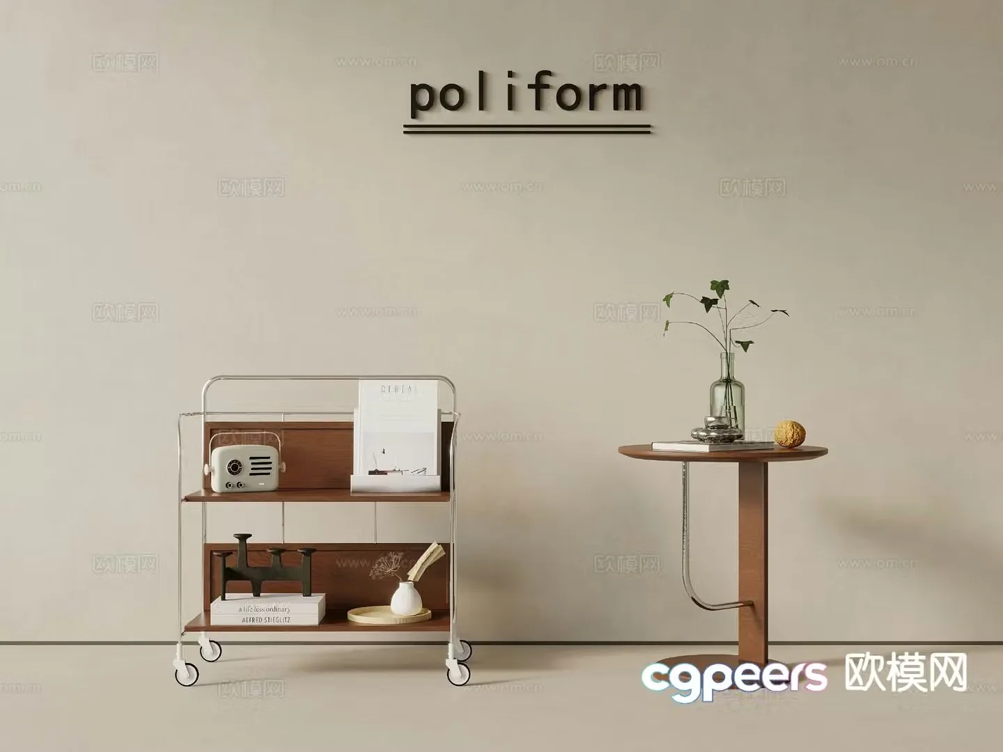 Medieval style side table and corner table 3D model
