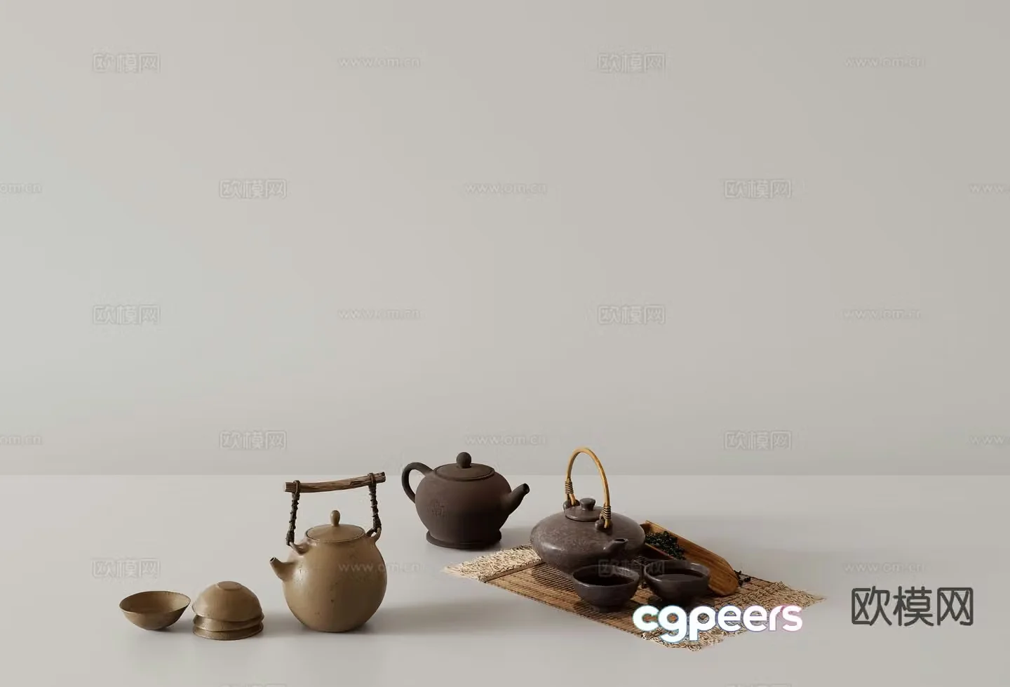 Chinese tea set teapot purple clay pot ceramic ware tea cup 3d model