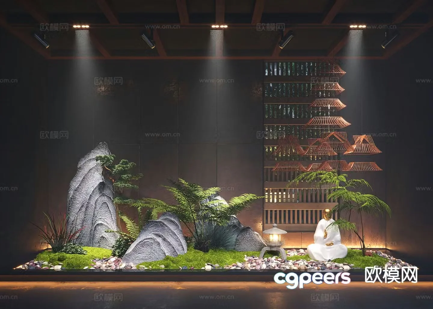 New Chinese style interior landscape moss sketch 3D model