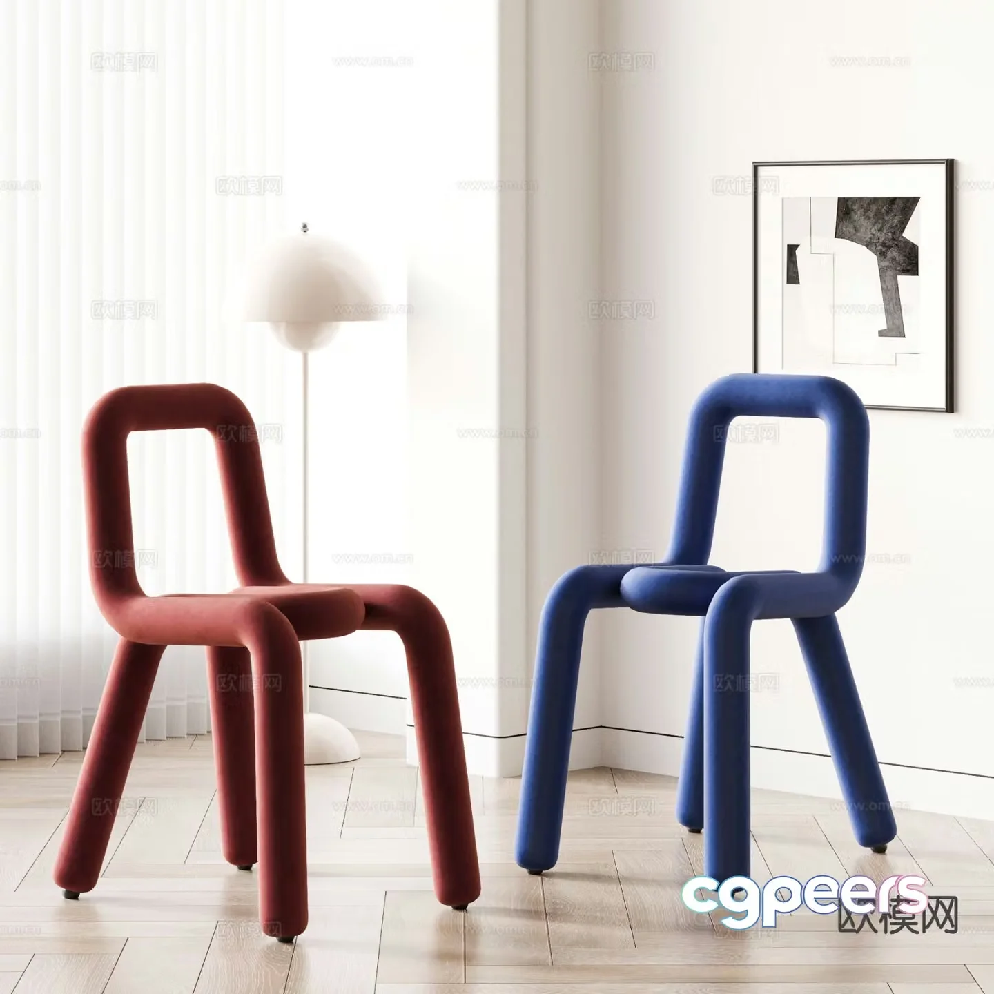 Modern chair bent tube chair special shaped chair 3d model