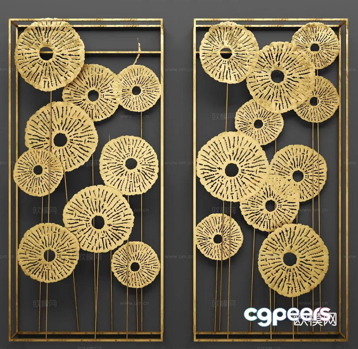 New Chinese style pendant wall decoration wall decoration metal carved wall decoration 3D model