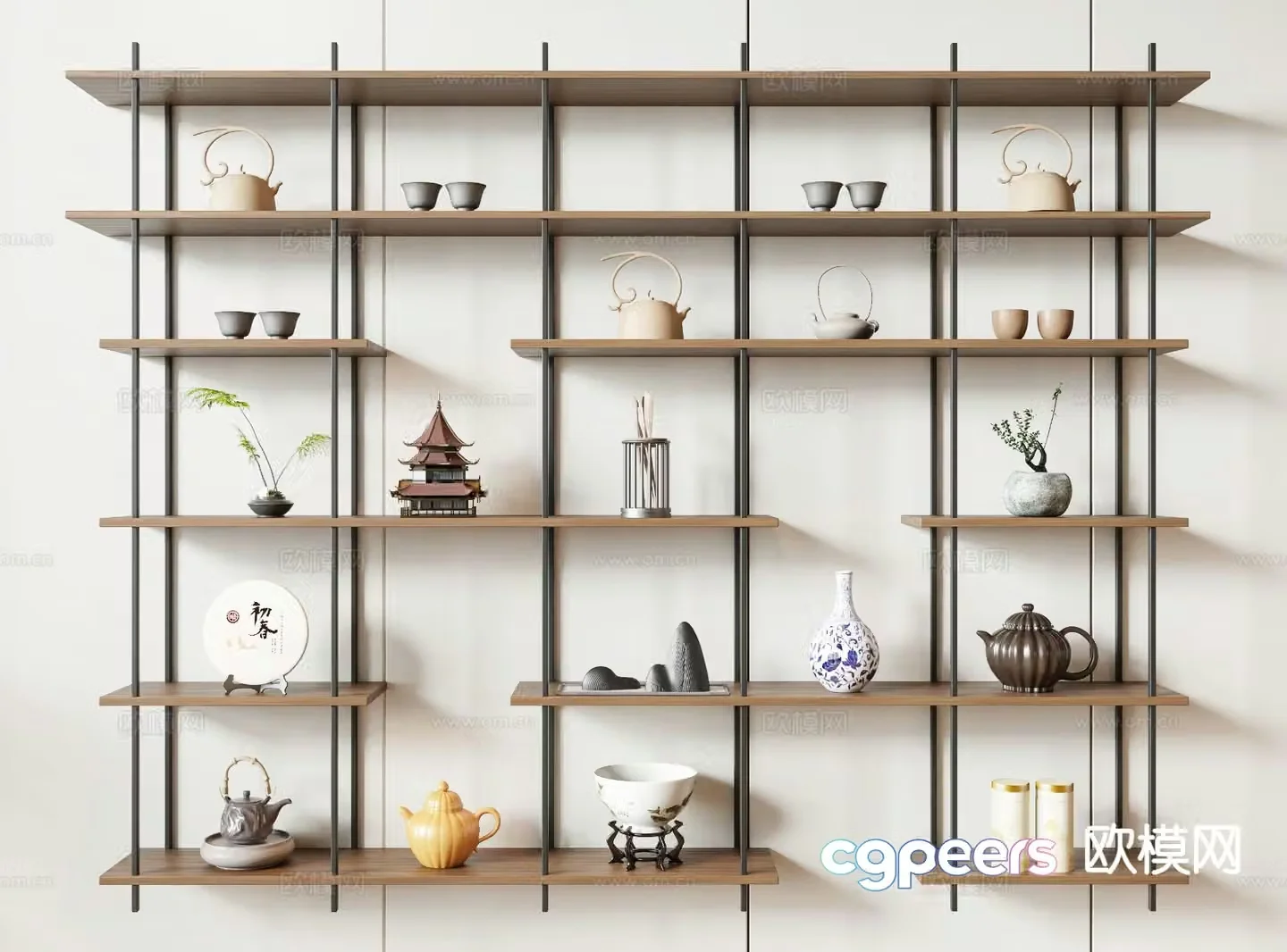 New Chinese style wall cabinet wall-mounted storage rack display rack 3D model