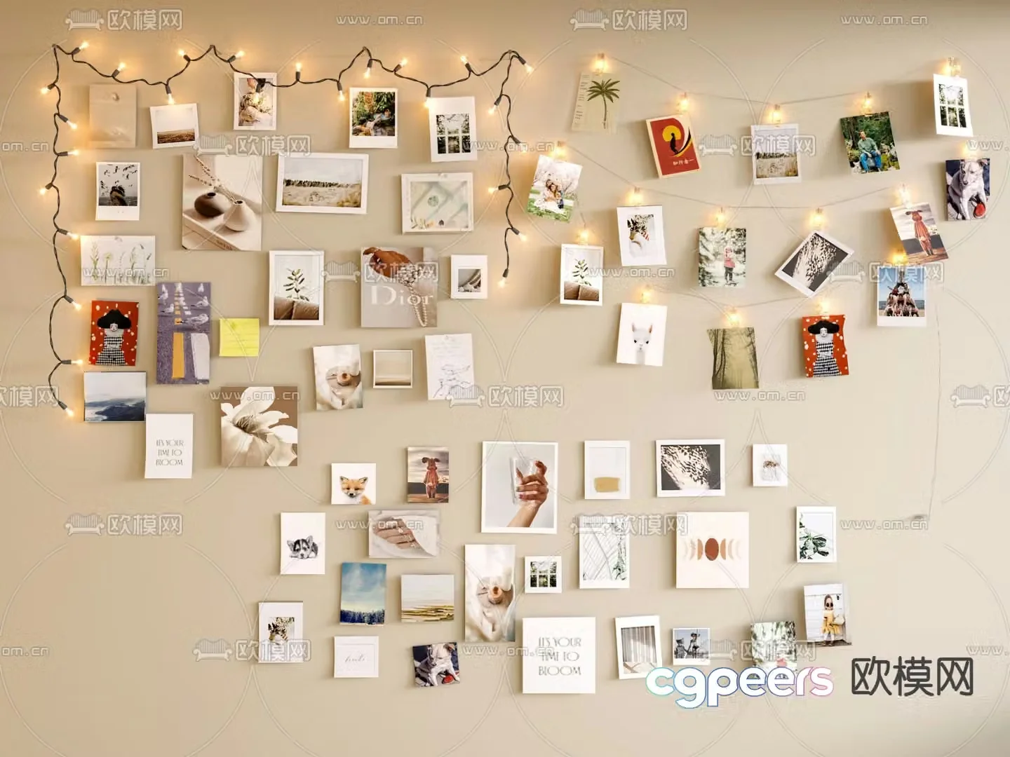 Photo wall Sticky wall Sticky note wall decoration 3d model