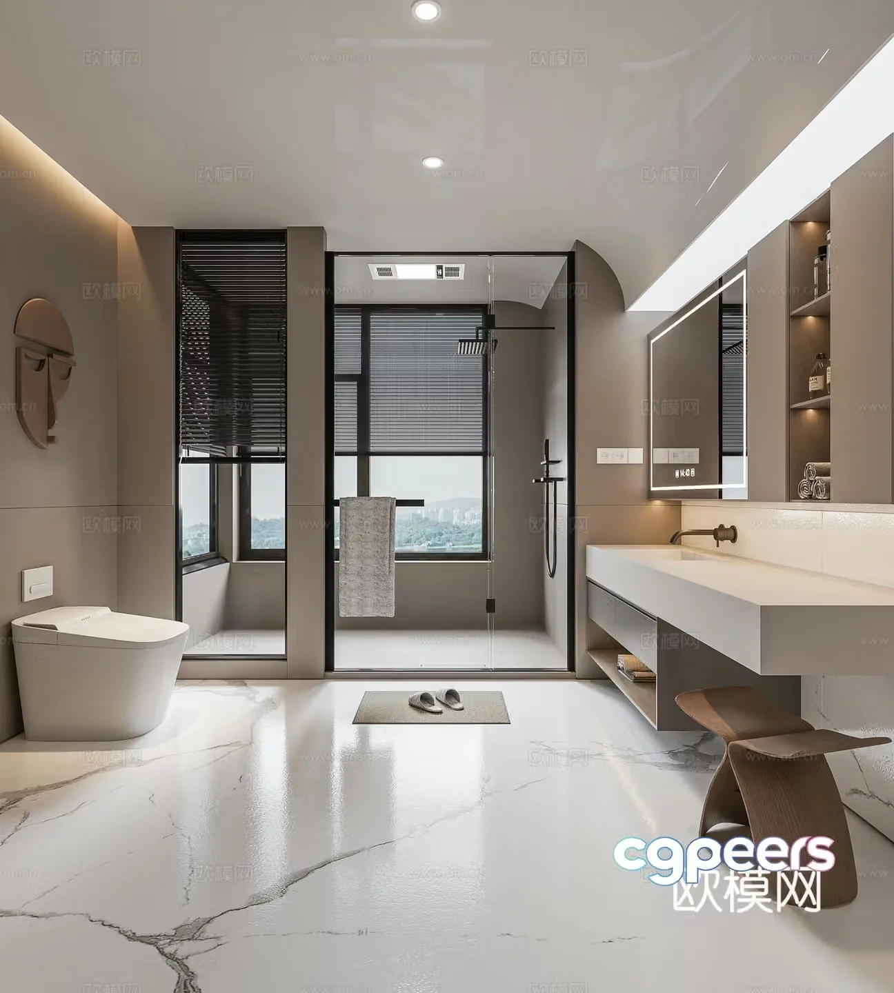 Modern bathroom bathroom cabinet washbasin mirror cabinet toilet shower room 3D model