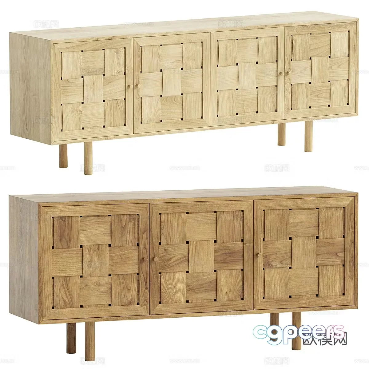 New Chinese-style solid wood rattan TV cabinet 3D model