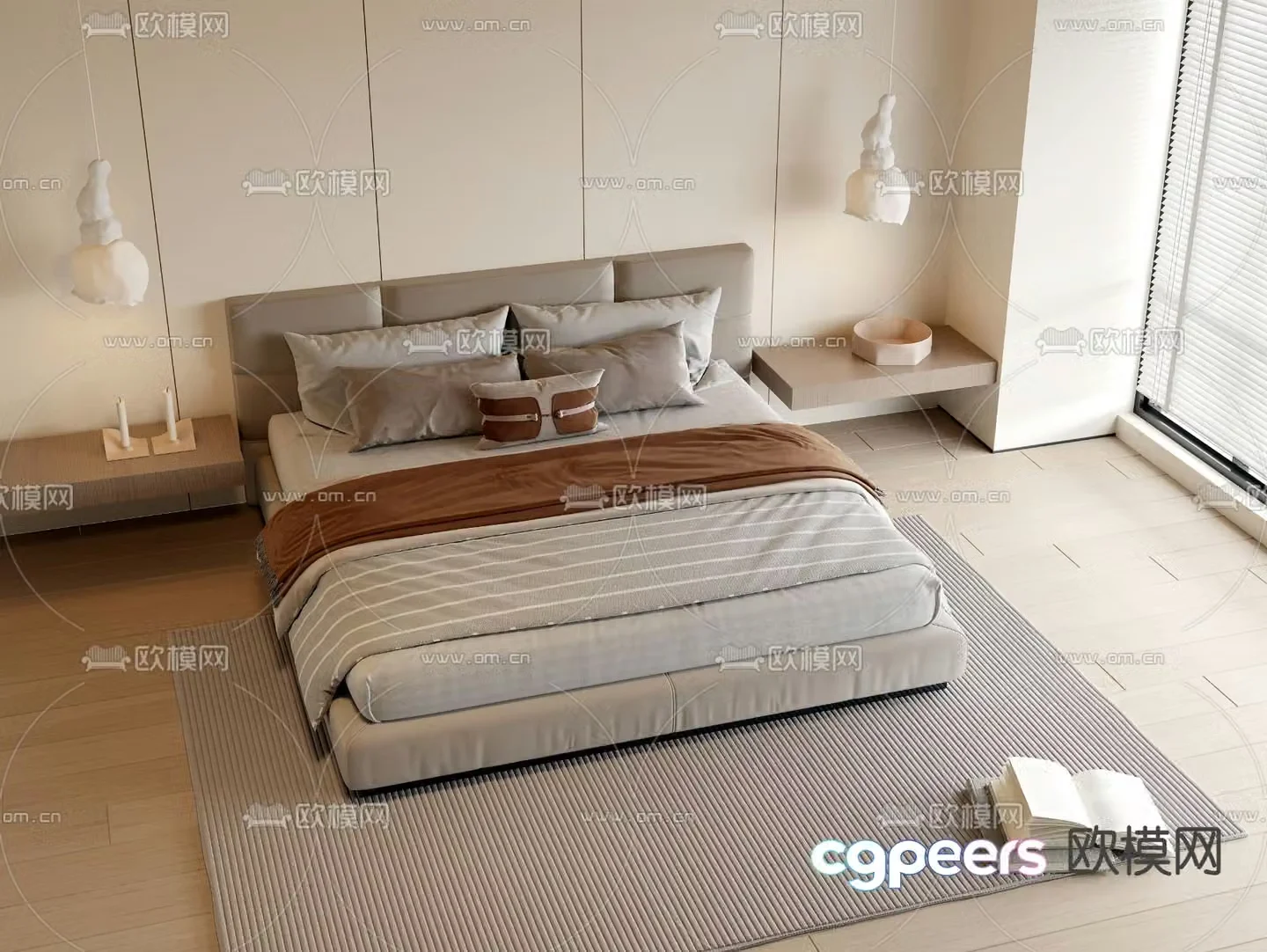 Wabi-sabi style double bed 3d model