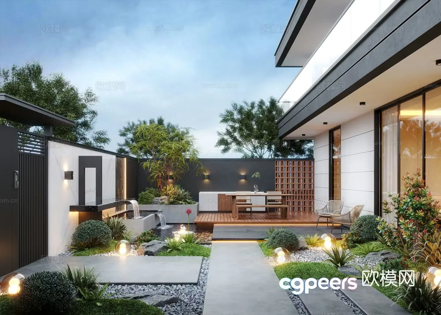 Modern courtyard landscape landscape plants family courtyard villa courtyard garden water view 3d model