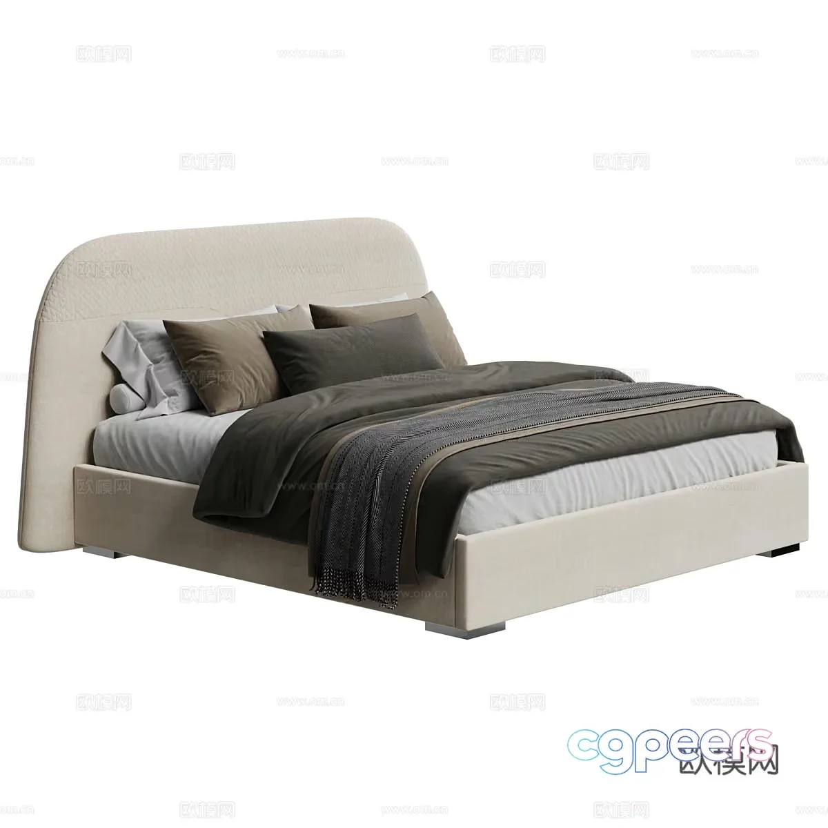A Modern Beige Bed 3D Model – 22150 – VRAY Render