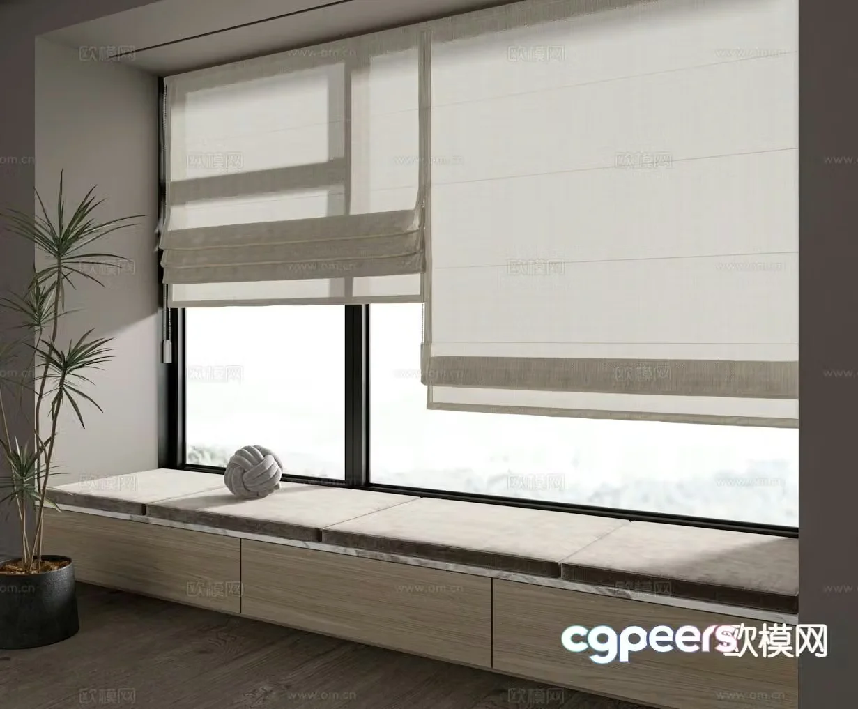 Curtains curtains Roman blinds bay window 3D model