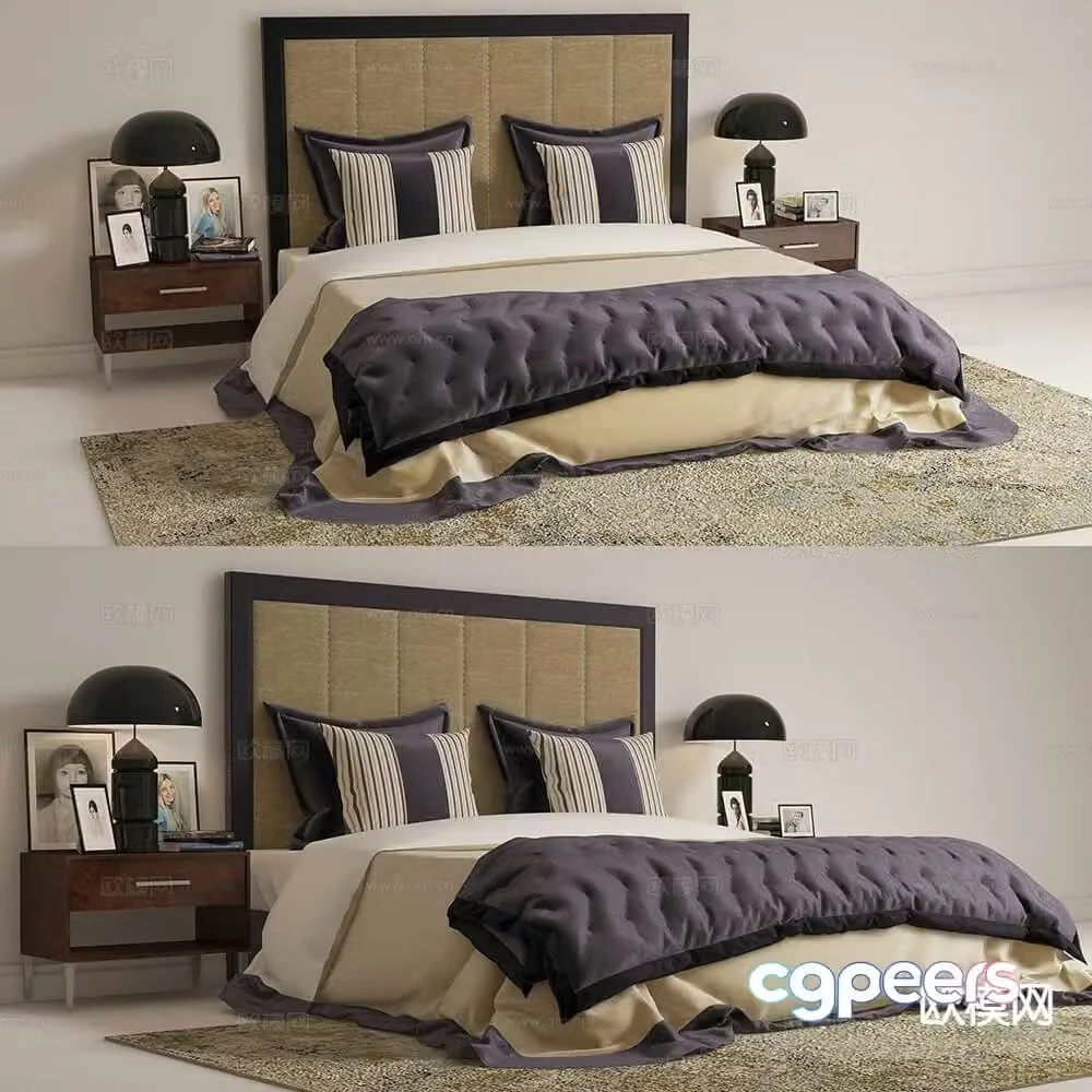 Simple European double bed 3d model