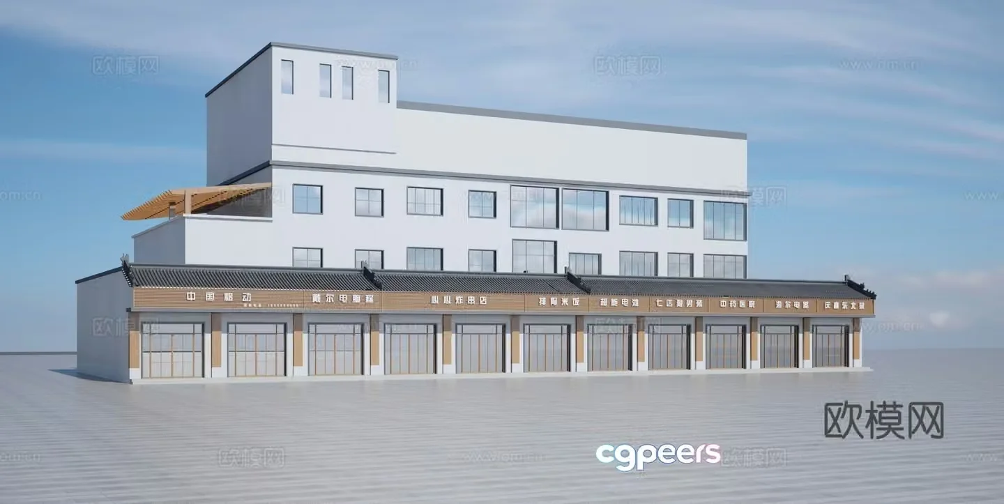 New Chinese style house exterior 3D model of residential exterior