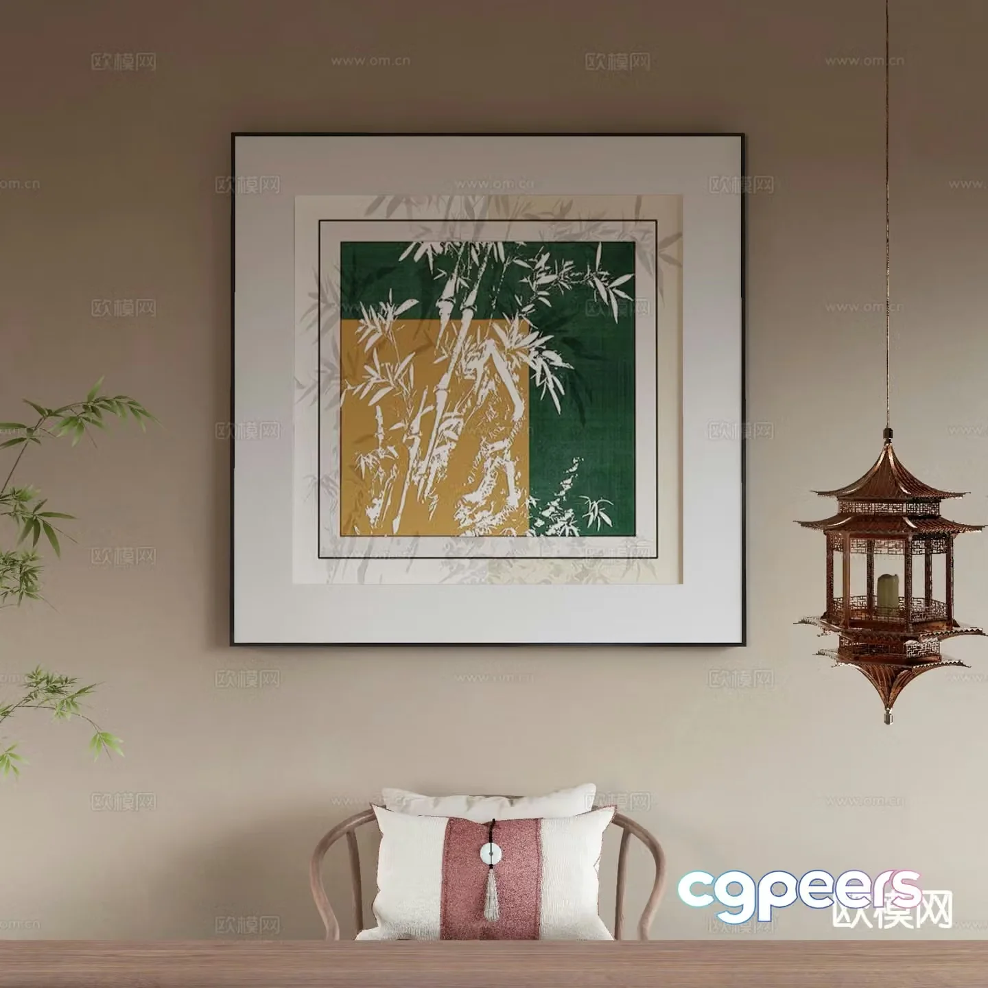 New Chinese style art painting texture painting decorative painting 3D model