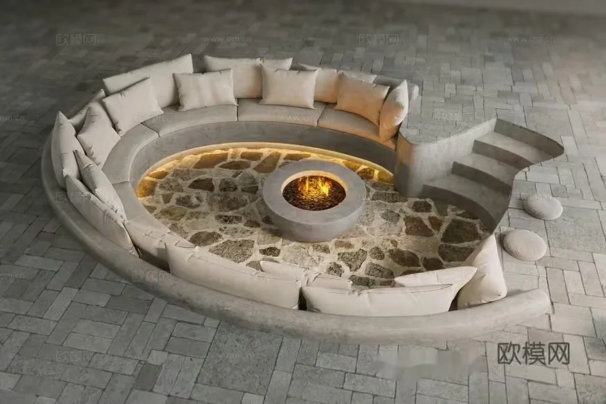 A Large Circular Outdoor Seating Area 3D Model – 14213 – CORONA Render