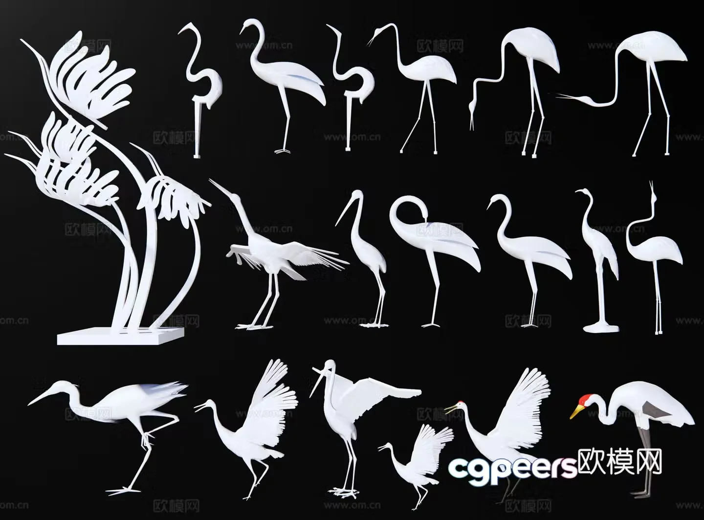Modern Crane White Crane Swan Egret Red-crowned Crane Big Bird Animal Sculpture Sketch Art Sculpture 3D Model