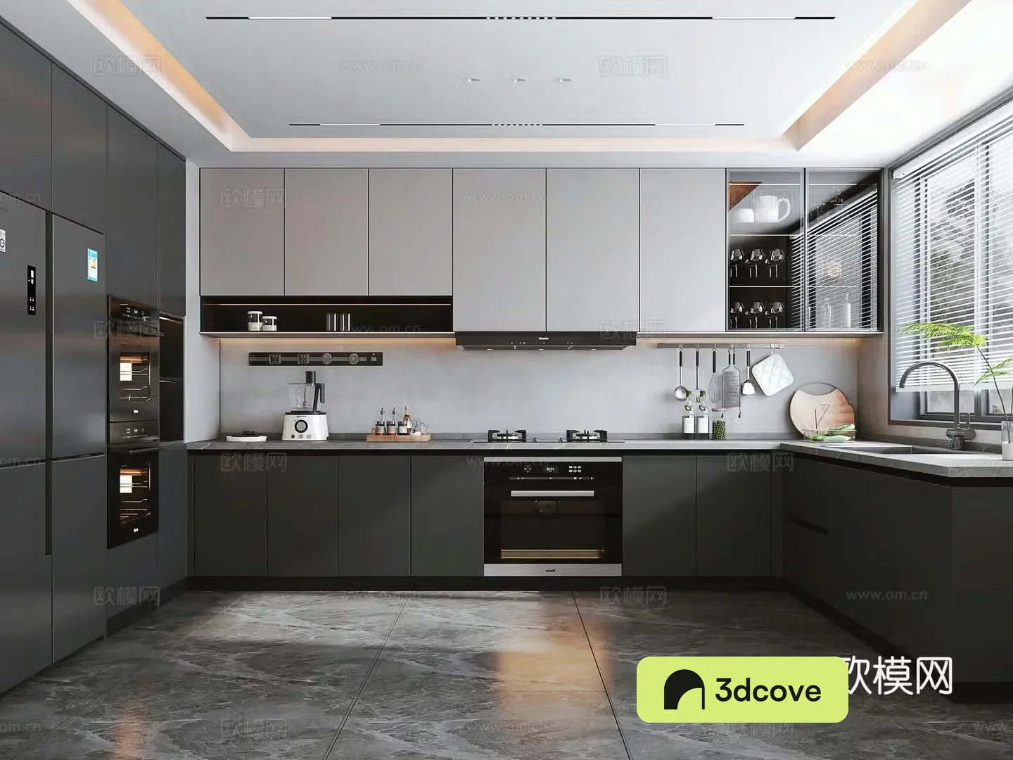 Italian light luxury enclosed kitchen Italian cabinets Kitchen appliance combination Kitchen ornaments Refrigerator