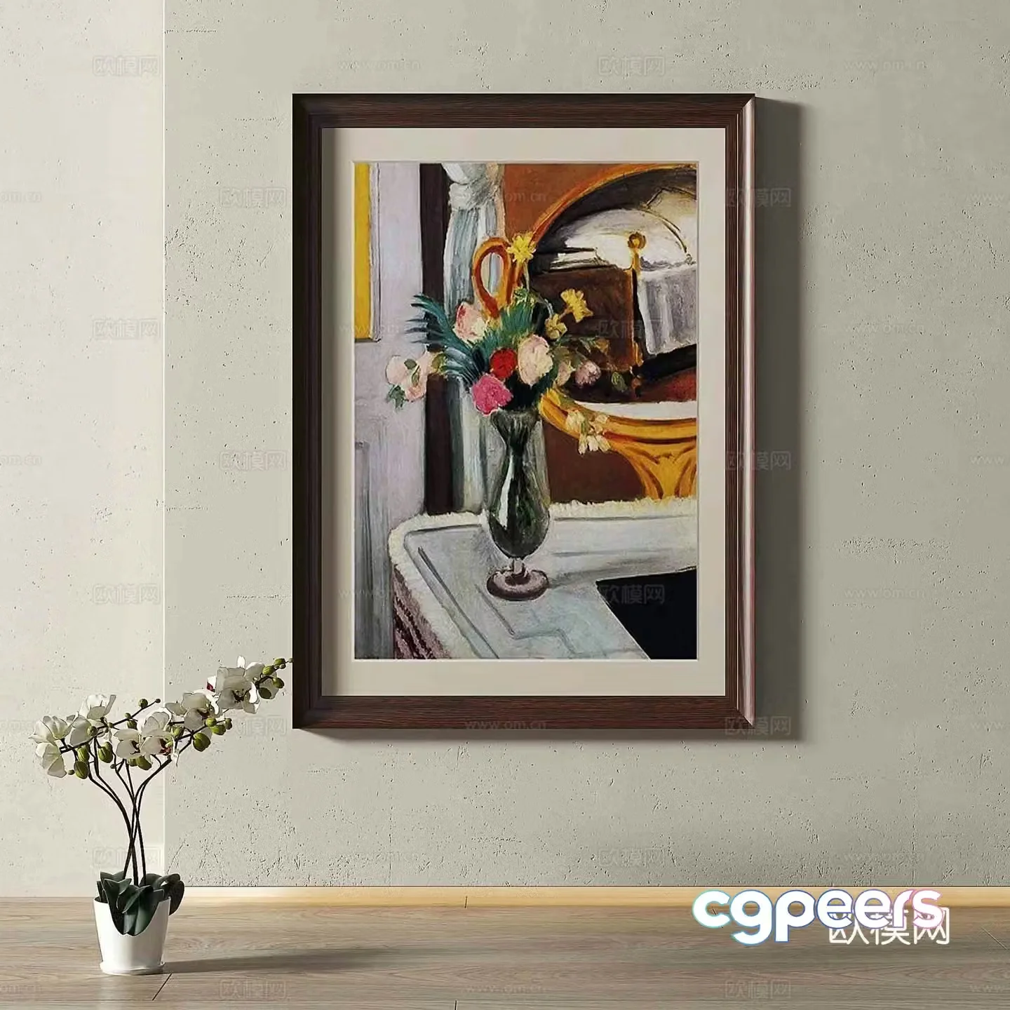 Middle-aged oil painting vase oil painting 3d model
