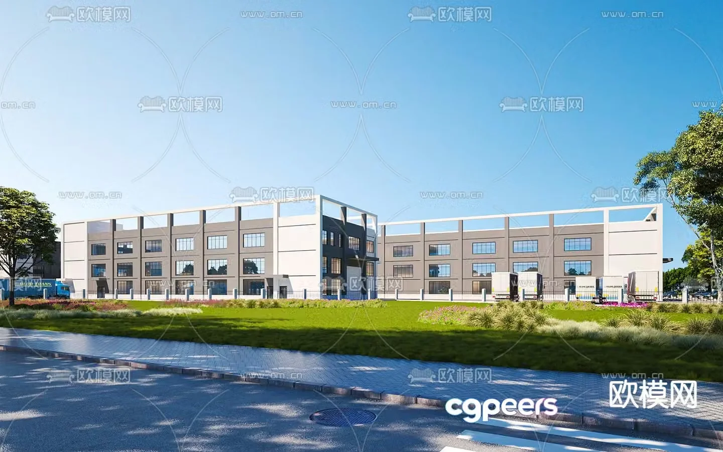 Modern Industrial Park Industrial Park Factory Appearance 3D Model